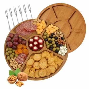 Imagem de Kit Petisqueira Tábua Frios Aperitivo Madeira 6 Garfinhos - Genérico