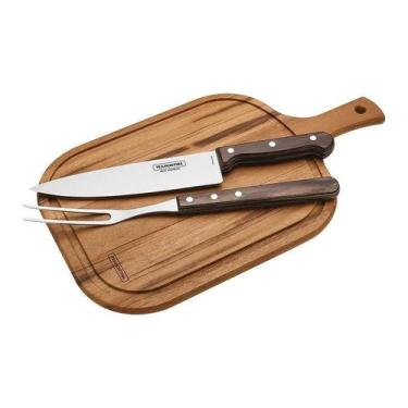 Imagem de Kit para Churrasco Tramontina em Aço Inox Cabo Castanho Polywood com T