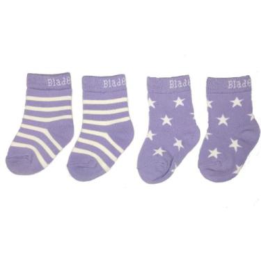 Imagem de Meia Infantil 2 pares Listras e Estrelas Lilás 2 pares 1- 2 anos - BLA