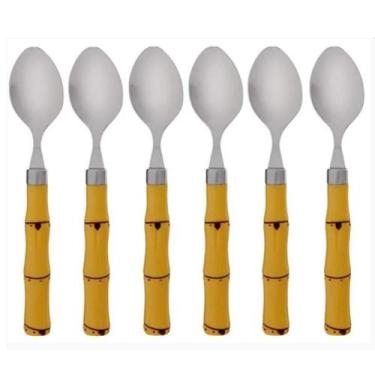 Imagem de Jogo 6 Colheres para Chá Sobremesa 16cm Aço Inox Cabo Plástico Bambu -