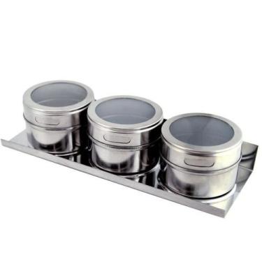 Imagem de Porta Tempero Condimentos Cozinha 3 Potes Inox Magnético Imã - CLINK