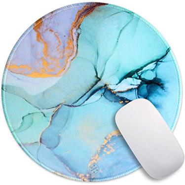 Imagem de oriday Mouse pad redondo personalizado para jogos, estético, mouse circular elegante com borda costurada para mesa, trabalho, decoração de escritório em casa, lavável, tamanho grande de 22 x 22 cm, espessura de 3 mm (oceano petróleo)