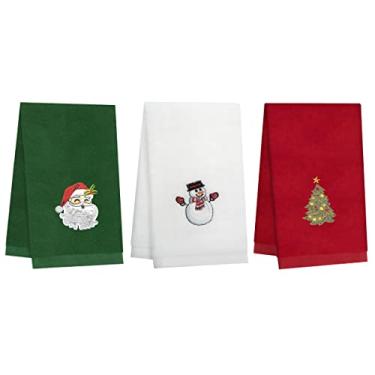 Imagem de Toalhas de mão de Natal 3 peças, 100% algodão toalhas de cozinha de Natal 45,72 cm x 30,48 cm Toalha de mão de Natal para decoração de banheiro - vermelho, branco, verde