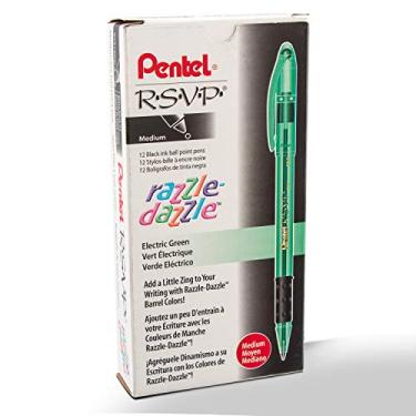 Imagem de Pentel Caneta esferográfica R.S.V.P. Razzle-Dazzle, linha média, tubo verde, tinta preta, caixa com 12 (BK91RDD-A)