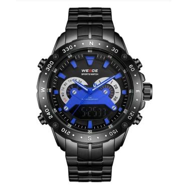 Imagem de Relógio masculino weide 8501 preto azul digital e analógico inox esportivo multifunção casual 