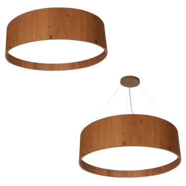 Imagem de Kit Plafon Redondo Madeira 40Cm + Pendente Redondo 40Cm