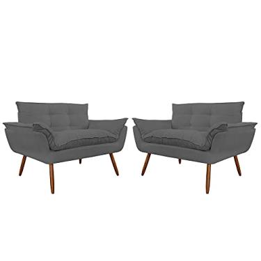 Imagem de Kit 02 Namoradeira Poltrona Sofá decorativa 02 Lugares Opalla Pés Palito Cinza - DS Estofados