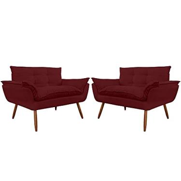 Imagem de Kit 02 Namoradeira Poltrona Sofá decorativa 02 Lugares Opalla Pés Palito Bordô - DS Estofados