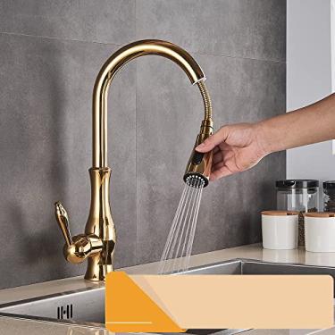 Imagem de Torneira de cozinha de níquel escovado torneira misturadora de cozinha de alça única pulverizador de fluxo de cozinha bico de água quente e fria, dourado b, china