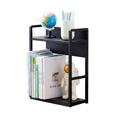 Imagem de YUHUAWF Estante estante de livros de mesa de aço inoxidável pequeno estante arquivo revista CD rack de áudio quarto cozinha prateleira multicamadas (preto) para sala de estar escritório em casa (tamanho: A)