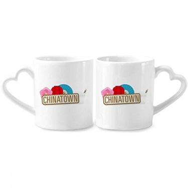 Imagem de Conjunto de canecas de porcelana para casais, lanterna, flor, lanterna, marrom, chinesa, copo, coração
