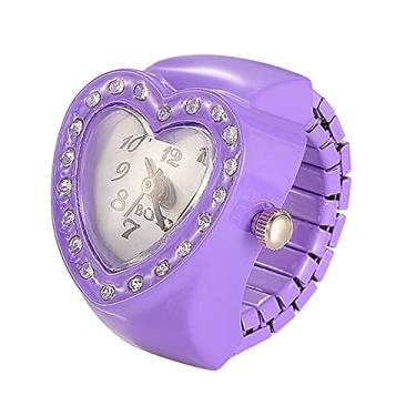 Imagem de Relógio de anel para mulheres e homens, relógio analógico de quartzo, algarismos arábicos, mostrador elástico, bonito relógio de coração para aniversário de Natal, Roxa
