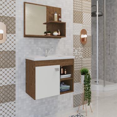 Imagem de Conjunto para Banheiro com Cuba 1 Porta Bia MGM Móveis - Amendoa/Branco