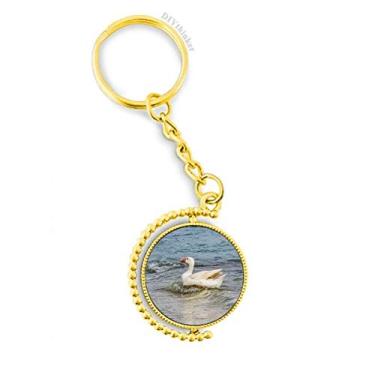 Imagem de Chaveiro de metal com imagem da natureza do ganso da água do oceano, acessório dourado