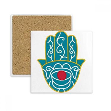 Imagem de Padrão Egito Mão Olho Vermelho Arte Padrão Quadrado Porta-copos Caneca Suporte Subplaca Pedra de Isolamento
