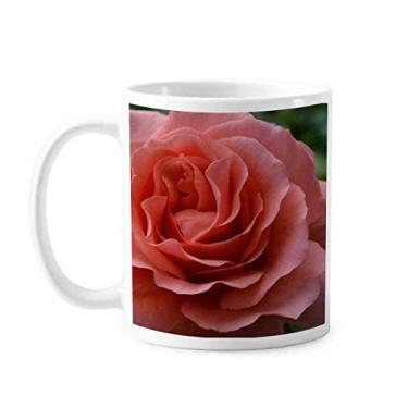 Imagem de Folhas verdes rosas rosas art déco presente moderno caneca cerâmica café porcelana copo talheres