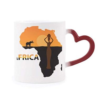 Imagem de Caneca Africa Mapa Savanna Elefante Vida Selvagem Sensível ao Calor Caneca de Grés Mudança de Cor Vermelha