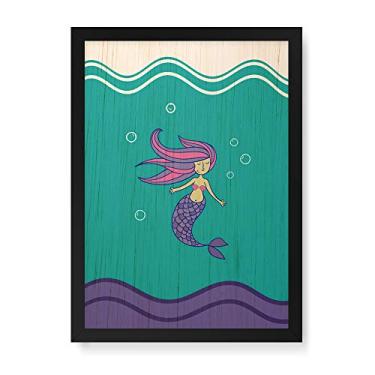 Imagem de Arte Maníacos Quadro Decorativo em Madeira Sereia - 23x16,25cm (Moldura caixa em laca preta)
