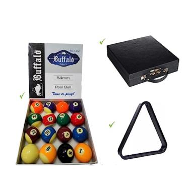 Imagem de Jogo De Bolas Buffalo Sinuca Bilhar Snooker Brillhante Faixadas 54mm + Estojo Preto + Triângulo
