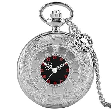 Imagem de ZALTAS Relógio de bolso de prata colar relógio pendente FOB cadeia relógio romano numeral relógios analógicos