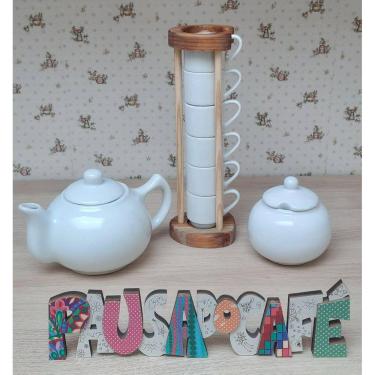 Imagem de Jogo Café e Chá Mesa Posta, Açucareiro 350ml + Bule Chaleira 830ml + Kit 6 xícaras café 80ml - Porcelana Branca