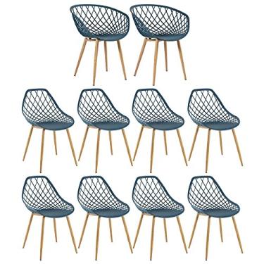 Imagem de Loft7, Kit - 2 cadeiras Clarice Nest com braços + 8 cadeiras Cloe Azul petróleo