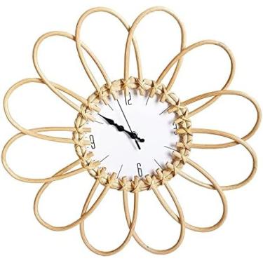 Imagem de Relógio De Parede Silencioso Sem Tique-taque Relógios De Parede Feitos À Mão Em Rattan Estilo Rústico Operado Por Bateria Decorativo Para Sala De Estar Cozinha Casa Banheiro,A,bonny369