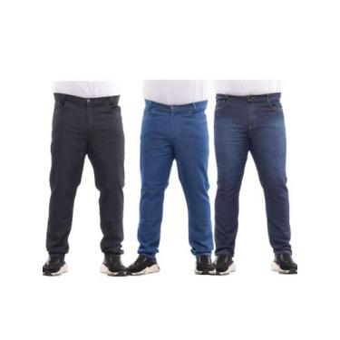Imagem de Kit 3 Calça Jeans Masculina Plus Size Básica Do 50 Ao 56  Calça Plus S