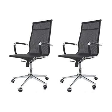 Imagem de Kit 2 Cadeiras De Escritório Presidente Giratória Com Regulagem Tela Mesh Charles Eames Mesh Preta