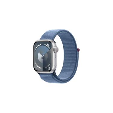 Imagem de Apple Watch Series 9, Caixa Prateada de Alumínio 41mm, Pulseira Loop Esportiva Azul-Inverno, GPS