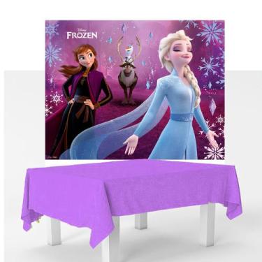 Imagem de Kit Festa Frozen Decoração Aniversá Toalha Roxa + Painel Tnt - Regina