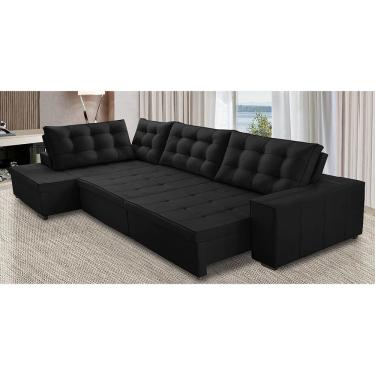 Imagem de Sofá de Canto Retrátil e Reclinável com Molas 3,40x2,00 LE Jacke Suede Preto Madelina Decor