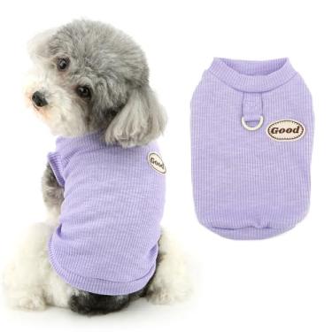 Imagem de Ranphy Camisas para cães, roupas de malha, camisa lisa para cães pequenos, camisetas macias e respiráveis, roupas de primavera e verão, roupas para gatos chihuahua yorkie, roxo, P