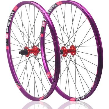 Imagem de Conjunto de rodas de mountain bike 26 27,5 29 polegadas MTB Rodado através do eixo Freio a disco 32H Aro rodas traseiras dianteiras para cassete de velocidade 8/9/10/11/12, vermelho, 27,5''