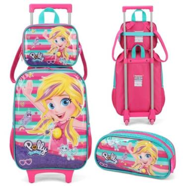 Imagem de Mochila Infantil Rodinhas Polly Com Lancheira e Estojo Verde