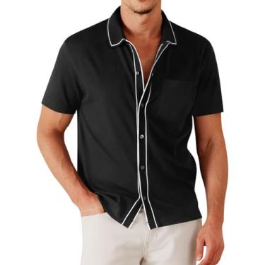 Imagem de Runcati Camisa polo masculina de malha com botões, casual, manga curta, vintage, golfe, Preto, M