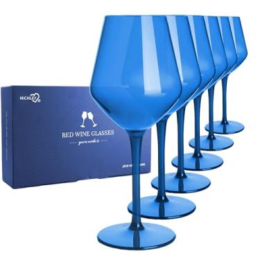 Imagem de MICHLEY Conjunto de 6 taças de vinho coloridas de plástico Tritan inquebráveis, presente de 425 g para festa ao ar livre em casa, azul