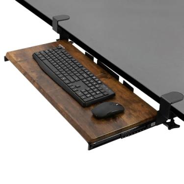 Imagem de VIVO MOUNT-KB05N bandeja deslizante grande com presilhas para teclado e mouse sob a mesa, gaveta retrátil de 68,6 cm x 28 cm, marrom rústico vintage