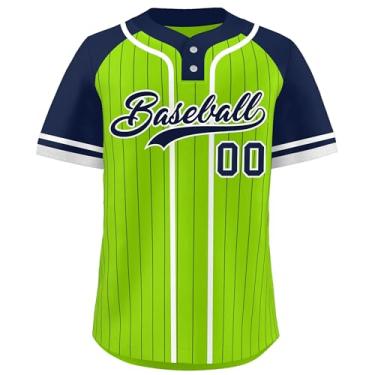 Imagem de Camisa de beisebol personalizada listrada personalizada costurada/estampada uniforme esportivo para homens mulheres menino, Verde neon - azul marinho - 66, One Size
