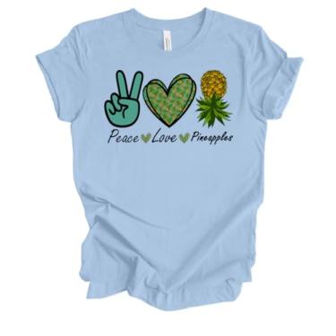 Imagem de Trenz Shirt Company Camiseta feminina engraçada de manga curta Swinger Peace Love Pineapples, Azul bebê, P