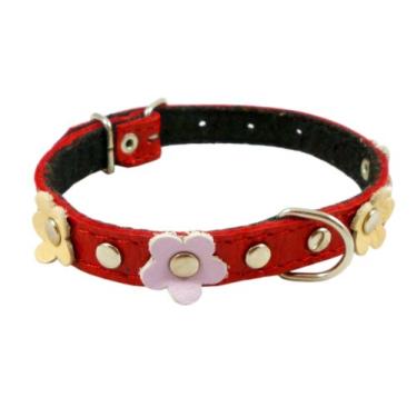 Imagem de Coleira de cachorro de designer de couro genuíno, margarida, tachas. 29 cm x 1/5.1 cm de largura. Serve para pescoço de 20 a 25 cm, Yorkshire Terrier, filhotes