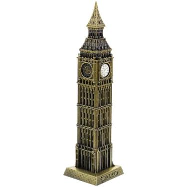 Imagem de EXCEART Big Ben Relógio Torre Estátua Londres Marcos Modelo Metal Reino Unido Modelo de Construção Estatueta Colecionável Vintage Decoração de Casa para Lembrança de Turismo Decoração de Mesa Bronze