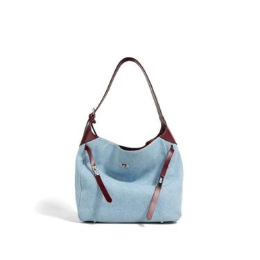 Imagem de ACOLLIE Bolsa feminina jeans com couro de bezerro superior - estética, design divertido, multifuncional, confortável e durável, Azul claro
