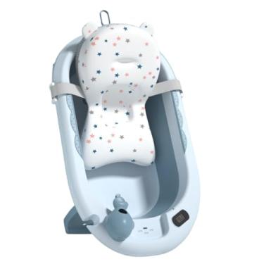Imagem de Banheira Infantil Portátil Dobrável Com Termômetro Bebê Nenê (AZUL)+ Almofada ajustável para Banheira