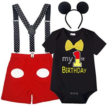 Imagem de Wosixima Roupa para bebês meninos, fantasia de 1º aniversário, cosplay, gravata borboleta, suspensórios, calça, um ano de idade, smoking, 9 a 12 meses, preto