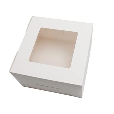 Imagem de PQZKLDP 10 pacotes de caixas de bolo brancas de 20 x 20 x 12 cm com janela, embalagem de presente, caixas de padaria, sobremesa, pastelaria, cupcake, biscoitos de torta, com adesivos, barbante de 1,8