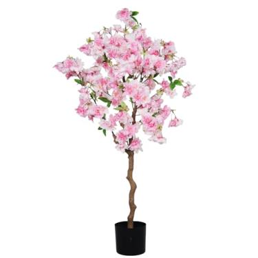 Imagem de TDIAOL Árvore artificial de flor de cerejeira, 1,5 m, cerejeira rosa de alta simulação em vaso, árvore de desejos interna para jardim, escritório, festa, casamento, hotel