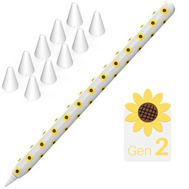Imagem de NIUTRENDZ Capa de girassol para Apple Pencil 2ª geração, capa protetora de silicone, acessórios compatíveis com Apple Pencil 2ª geração (girassol + branco)