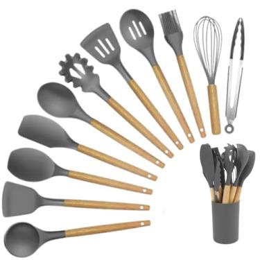 Imagem de Kit 12 peças Utensílios de Cozinha em Silicone e Cabo de Madeira