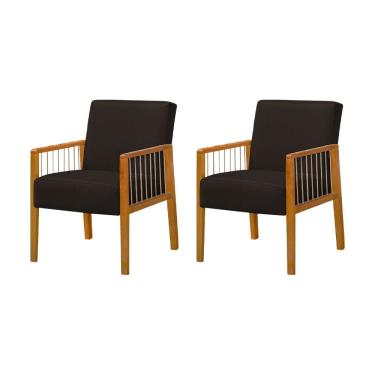 Imagem de Kit 2 Poltronas Decorativas Base em Madeira Maciça e Corda Náutica Copacabana Linho Marrom Escuro